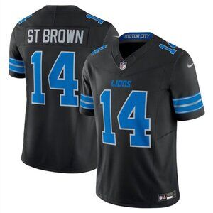 Mens Youths Kids Womens 14 Amon-Ra St Brown Black Vapor Stitched Jersey